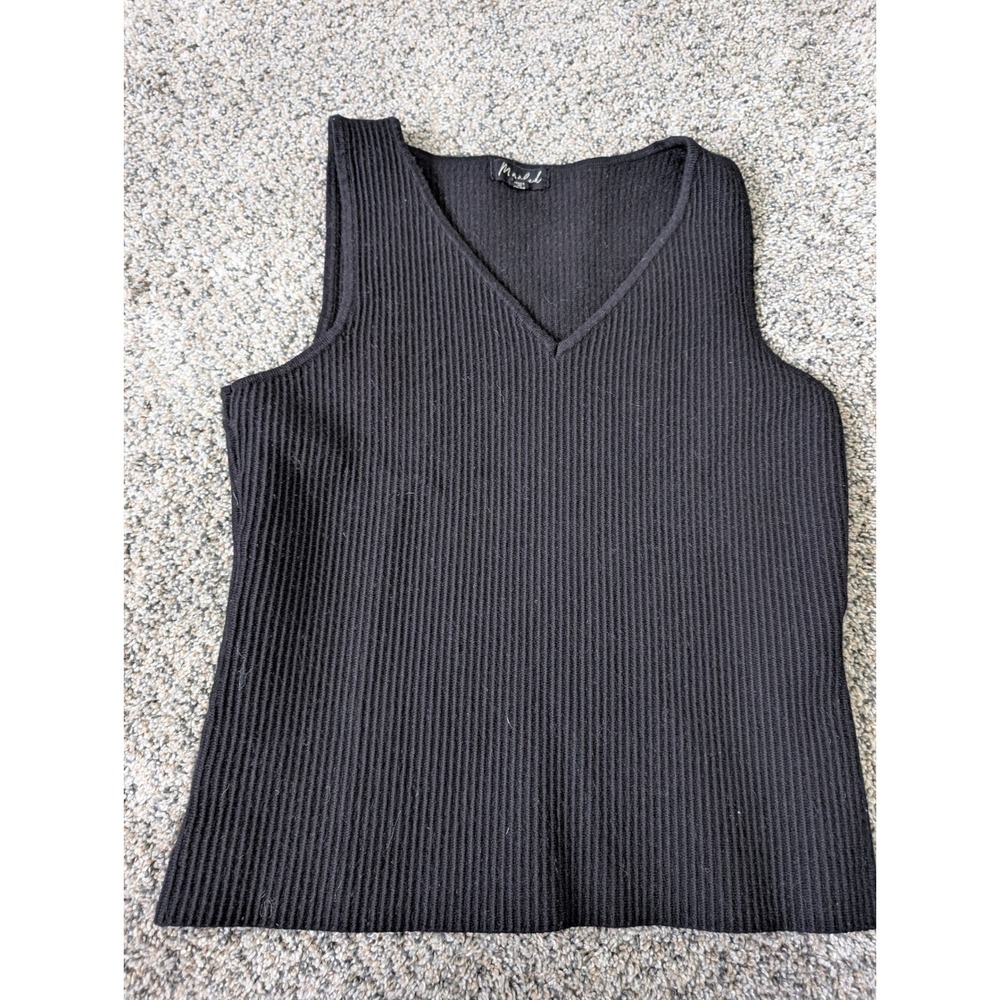 Marled Womens Black Ribbed Knit V-Neck Sweater‎ Tank Top Size Medium Sleeveless